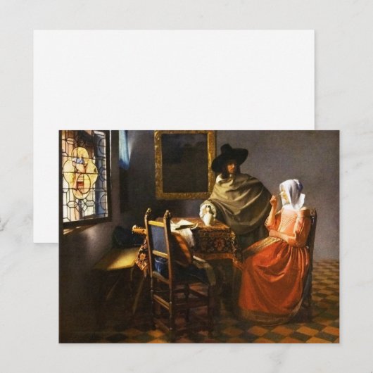 Vermeer het glas wijn briefkaart (Voorkant / Achterkant)