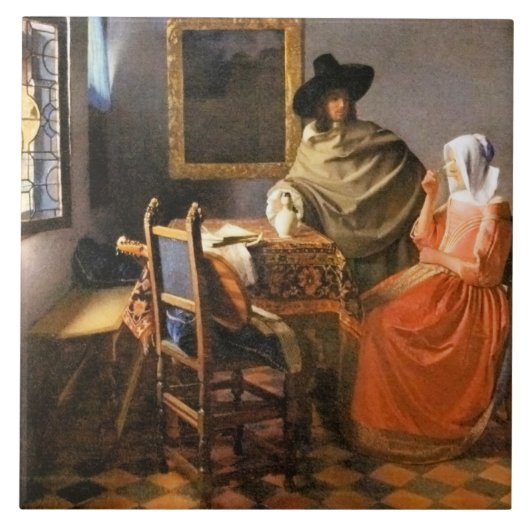 Vermeer - het glas wijn, tegeltje (Voorkant)