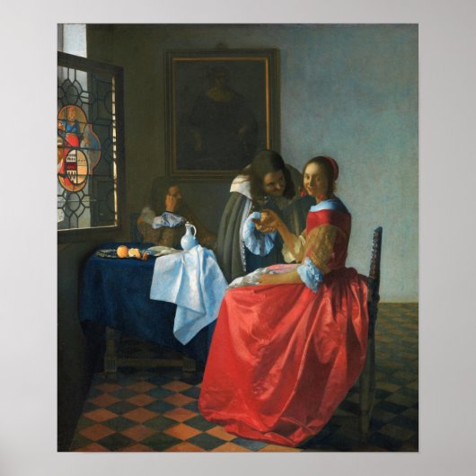 Vermeer - het meisje met een wijnglas 1662 poster (Voorkant)
