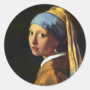 Vermeer: Het meisje met parelkunststicker Ronde Sticker