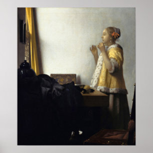 Vermeer - jonge vrouw met een parelachtig Ketting  Poster