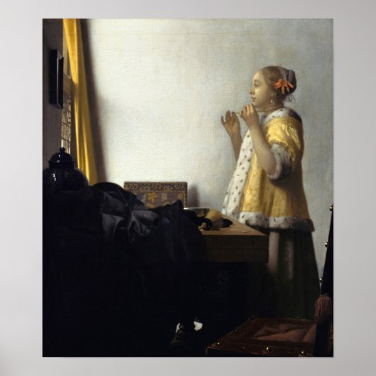Vermeer - jonge vrouw met een parelachtig Ketting Poster (Voorkant)