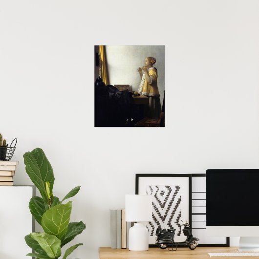 Vermeer - jonge vrouw met een parelachtig Ketting  Poster (Thuiskantoor)