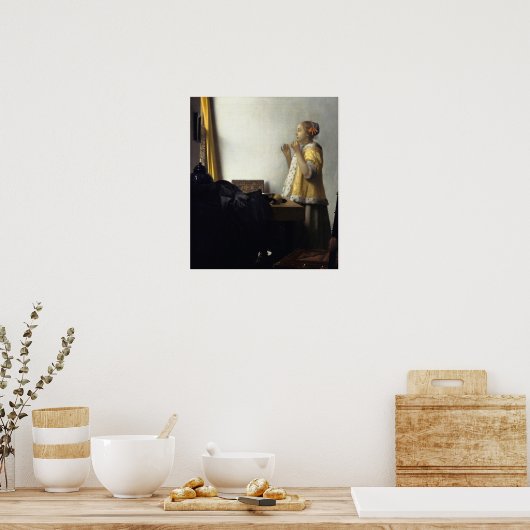 Vermeer - jonge vrouw met een parelachtig Ketting  Poster (Keuken)