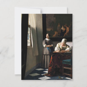 Vermeer - Lady Een brief schrijven met haar Maid Bedankkaart