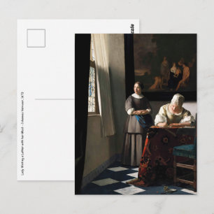 Vermeer - Lady Een brief schrijven met haar Maid Briefkaart