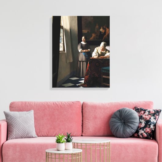 Vermeer - Lady Een brief schrijven met haar Maid Canvas Afdruk (Insitu (Woonkamer))