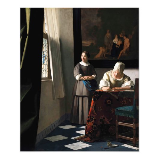 Vermeer - Lady Een brief schrijven met haar Maid Foto Afdruk (Voorkant)