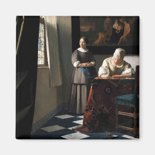 Vermeer - Lady Een brief schrijven met haar Maid Magneet