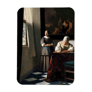 Vermeer - Lady Een brief schrijven met haar Maid Magneet