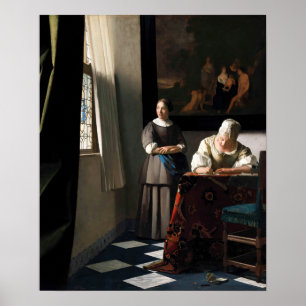 Vermeer - Lady Een brief schrijven met haar Maid Poster