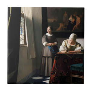 Vermeer - Lady Een brief schrijven met haar Maid Tegeltje
