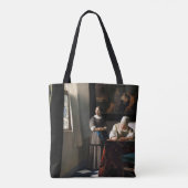 Vermeer - Lady Een brief schrijven met haar Maid Tote Bag (Achterkant)
