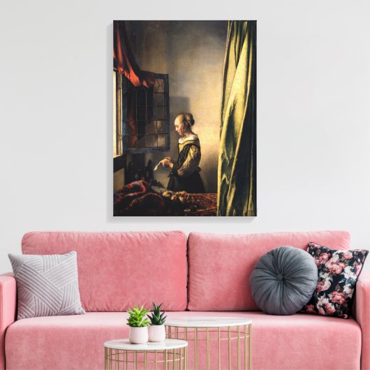 Vermeer - Meisje dat een brief leest bij een open Canvas Afdruk (Insitu (Woonkamer))