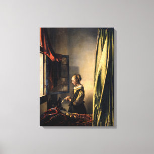Vermeer - Meisje dat een Brief leest bij een Open Canvas Afdruk