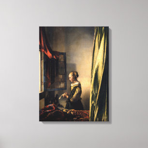 Vermeer - Meisje dat een brief leest bij een open  Canvas Afdruk