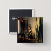 Vermeer - Meisje dat een brief leest bij een open Vierkante Button 5,1 Cm (Voorkant /achterkant)