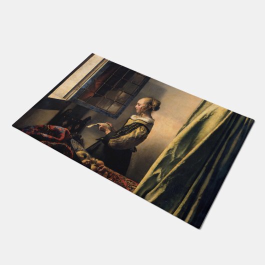 Vermeer - Meisje leest een brief in een open venst Deurmat (Schuin)