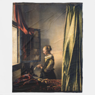 Vermeer - Meisje leest een brief in een open venst Fleece Deken