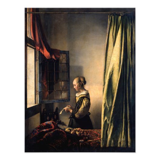 Vermeer - Meisje leest een brief in een open venst Foto Afdruk (Voorkant)