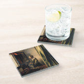 Vermeer - Meisje leest een brief in een open venst Glazen Onderzetter (Schuin)