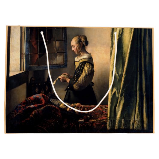 Vermeer - Meisje leest een brief in een open venst Groot Cadeauzakje (Achterkant)