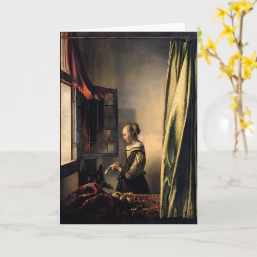 Vermeer - Meisje leest een brief in een open venst Kaart (Gele Bloem)