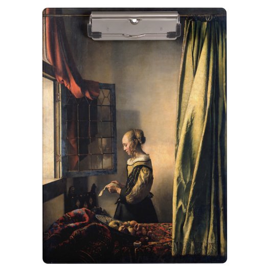 Vermeer - Meisje leest een brief in een open venst Klembord (Voorkant)
