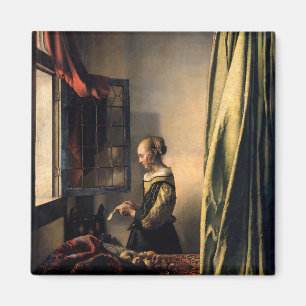 Vermeer - Meisje leest een brief in een open venst Magneet