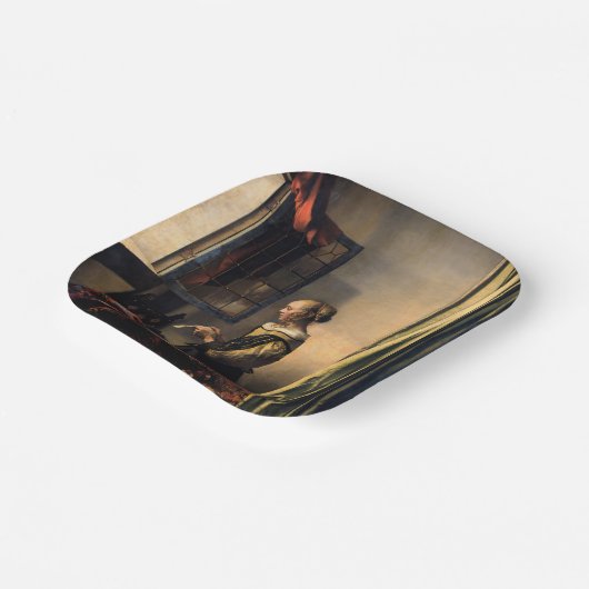 Vermeer - Meisje leest een brief in een open venst Papieren Bordje (Gebogen)