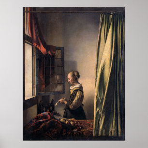 Vermeer - Meisje leest een brief in een open venst Poster