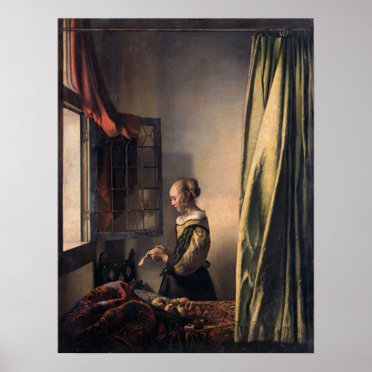 Vermeer - Meisje leest een brief in een open venst Poster (Voorkant)