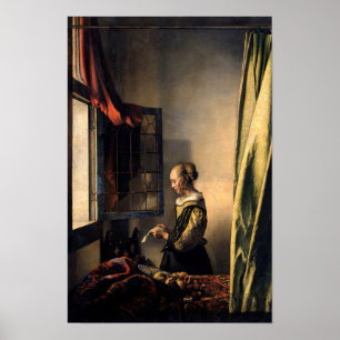 Vermeer - Meisje leest een brief in een open venst Poster
