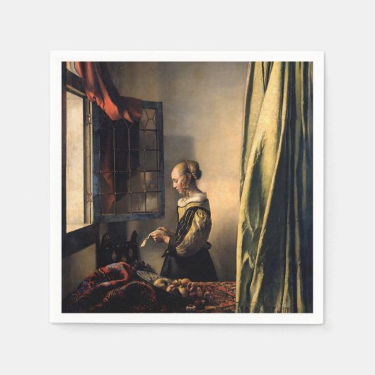 Vermeer - Meisje leest een brief in een open venst Servet (Voorkant)