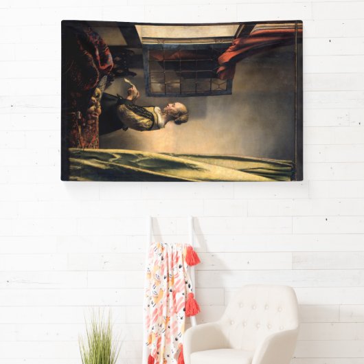 Vermeer - Meisje leest een brief in een open venst Spandoek (Insitu)
