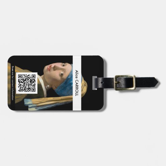 Vermeer - Meisje met een parel - QR-code Bagagelabel (Voorkant horizontaal)