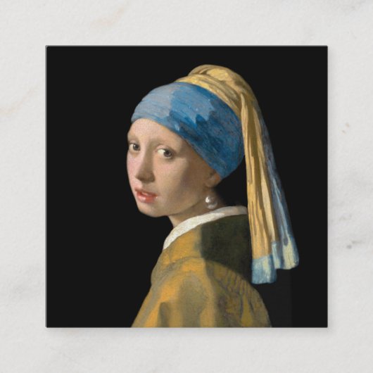 Vermeer - Meisje met een parel - QR-code Vierkante Visitekaartje (Voorkant)
