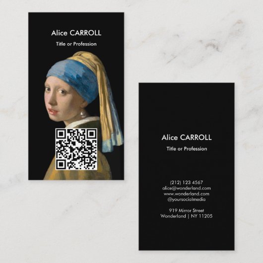 Vermeer - Meisje met een parel - QR-code Visitekaartje (Voorkant / Achterkant)