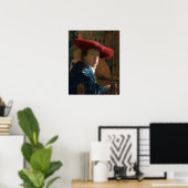 Vermeer - meisje met een rood Pet 1667 Poster (Thuiskantoor)