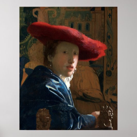 Vermeer - meisje met een rood Pet 1667 Poster (Voorkant)