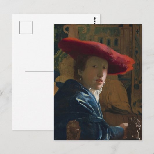Vermeer - Meisje met het Rode Pet Fine Art Briefkaart (Voorkant / Achterkant)