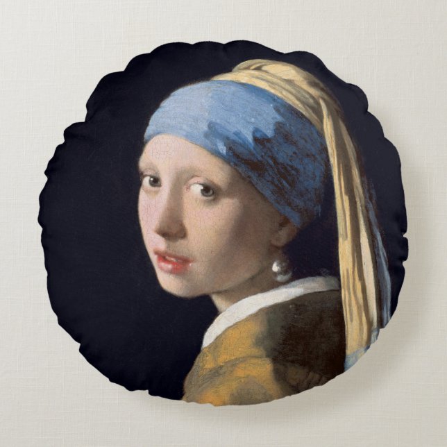 Vermeer Meisje Met Parel Oorbel Rond Kussen (Voorkant)