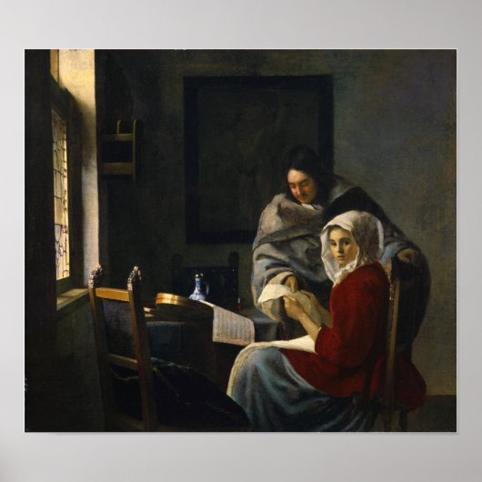 Vermeer - Meisje onderbroken bij haar muziek 1661 Poster (Voorkant)