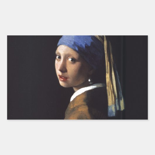 Vermeer Meisje Parel Oorbel Masterpiece Schilderen Rechthoekige Sticker (Voorkant)