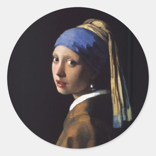 Vermeer Meisje Parel Oorbel Masterpiece Schilderen Ronde Sticker (Voorkant)
