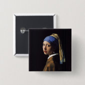 Vermeer Meisje Parel Oorbel Masterpiece Schilderen Vierkante Button 5,1 Cm (Voorkant /achterkant)