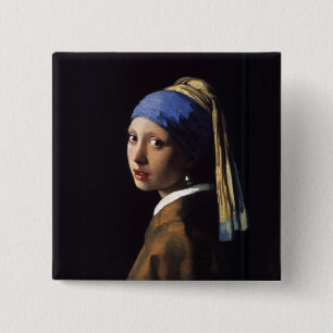 Vermeer Meisje Parel Oorbel Masterpiece Schilderen Vierkante Button 5,1 Cm