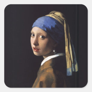 Vermeer Meisje Parel Oorbel Masterpiece Schilderen Vierkante Sticker