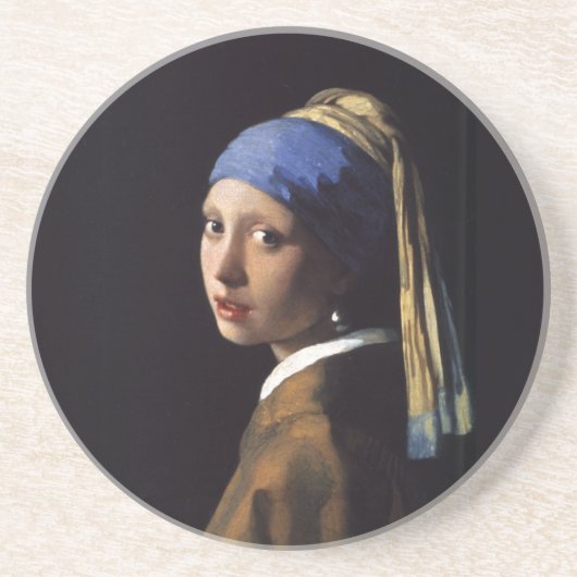 Vermeer Meisje Parel Oorbel Masterpiece Schilderen Zandsteen Onderzetter (Voorkant)