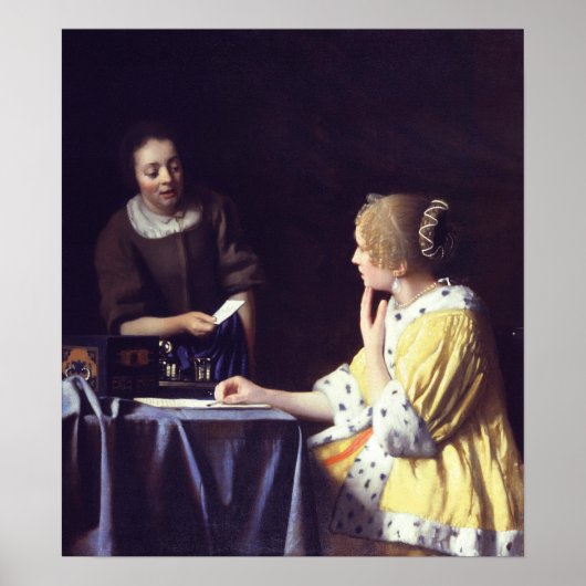 Vermeer - Mistress and Maid Holding A Letter 1668 Poster (Voorkant)